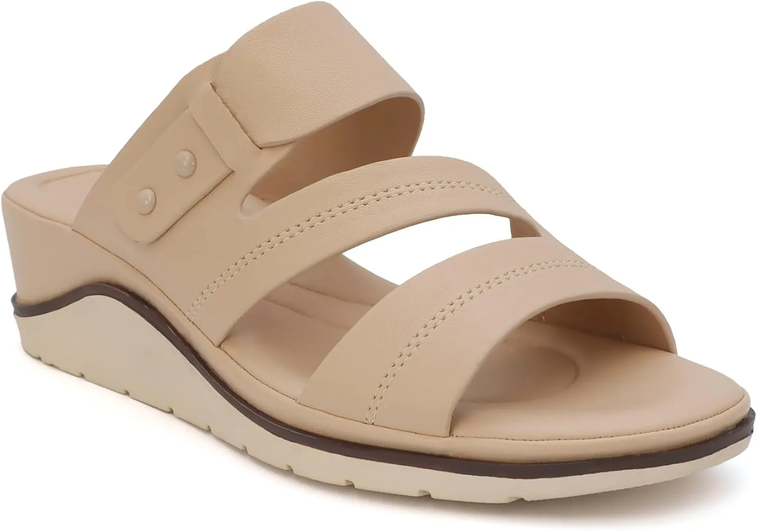 YOKI NOMI-12 Women's Comfort Double Strap Slip On Wedge Sandal, Open Toe Cushioned Footbed Sandal, Wedge Sandals for Women
