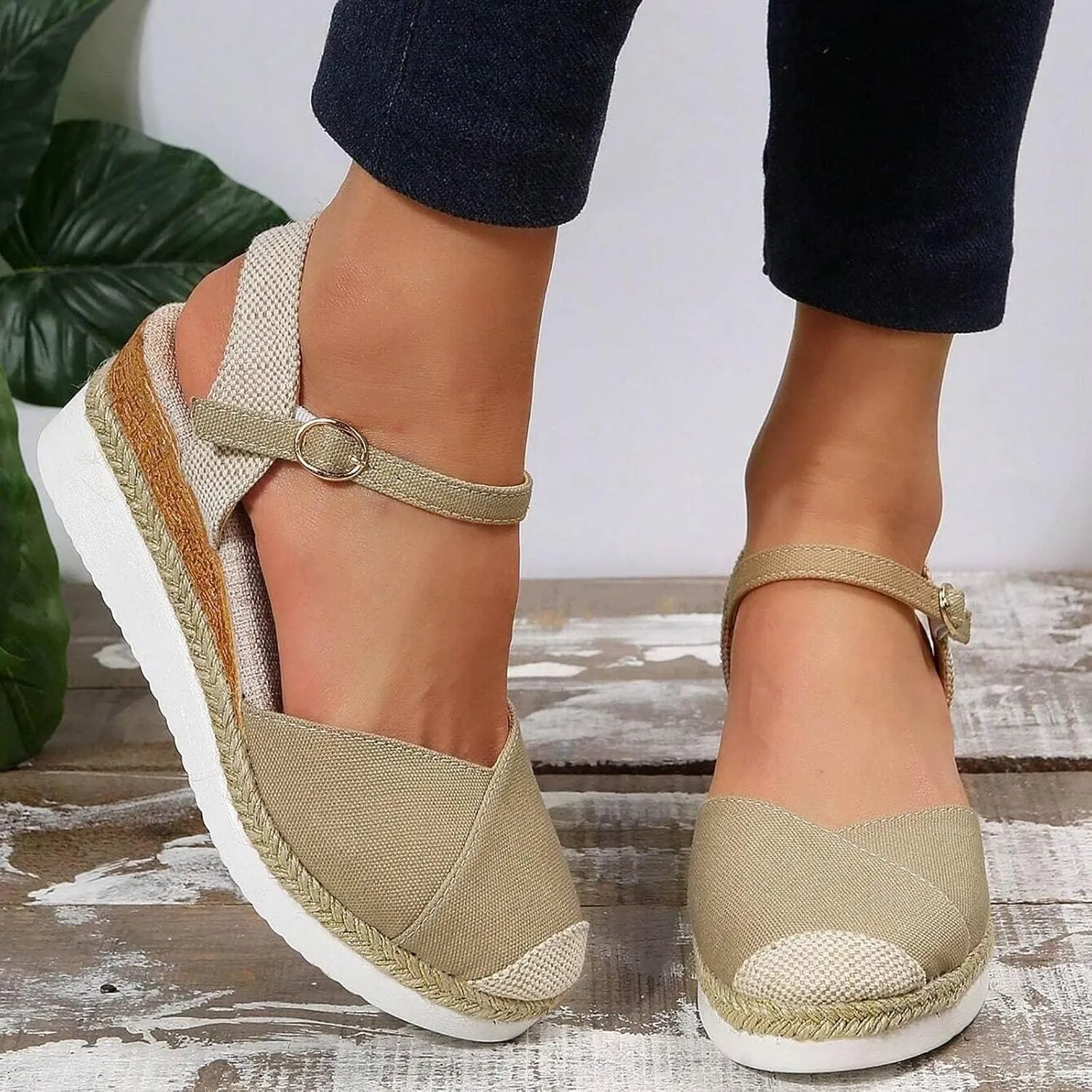 ZWRXW Closed Toe Sandals Women Arch Support Orthopedic Platform Wedge Sandals Buckle Ankle Strap Walking Sandal Boho Elegant Dressy Summer Shoes