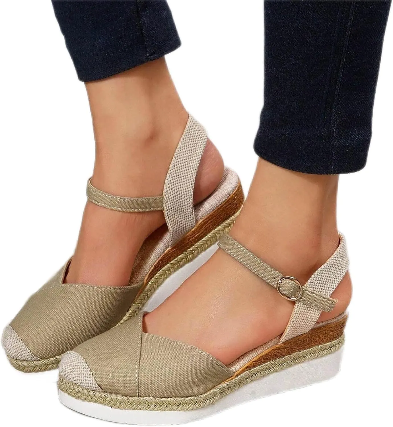 ZWRXW Closed Toe Sandals Women Arch Support Orthopedic Platform Wedge Sandals Buckle Ankle Strap Walking Sandal Boho Elegant Dressy Summer Shoes