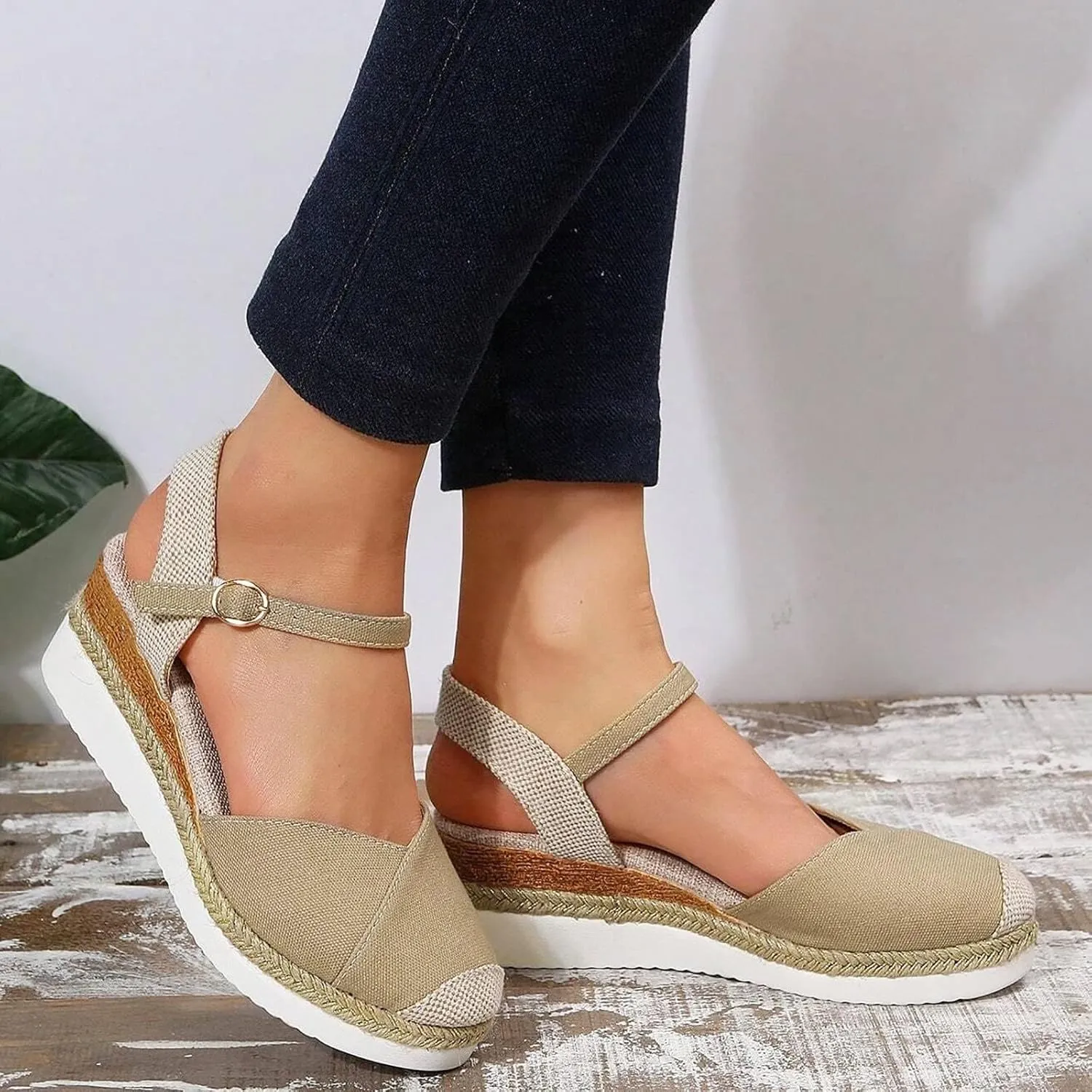 ZWRXW Closed Toe Sandals Women Arch Support Orthopedic Platform Wedge Sandals Buckle Ankle Strap Walking Sandal Boho Elegant Dressy Summer Shoes
