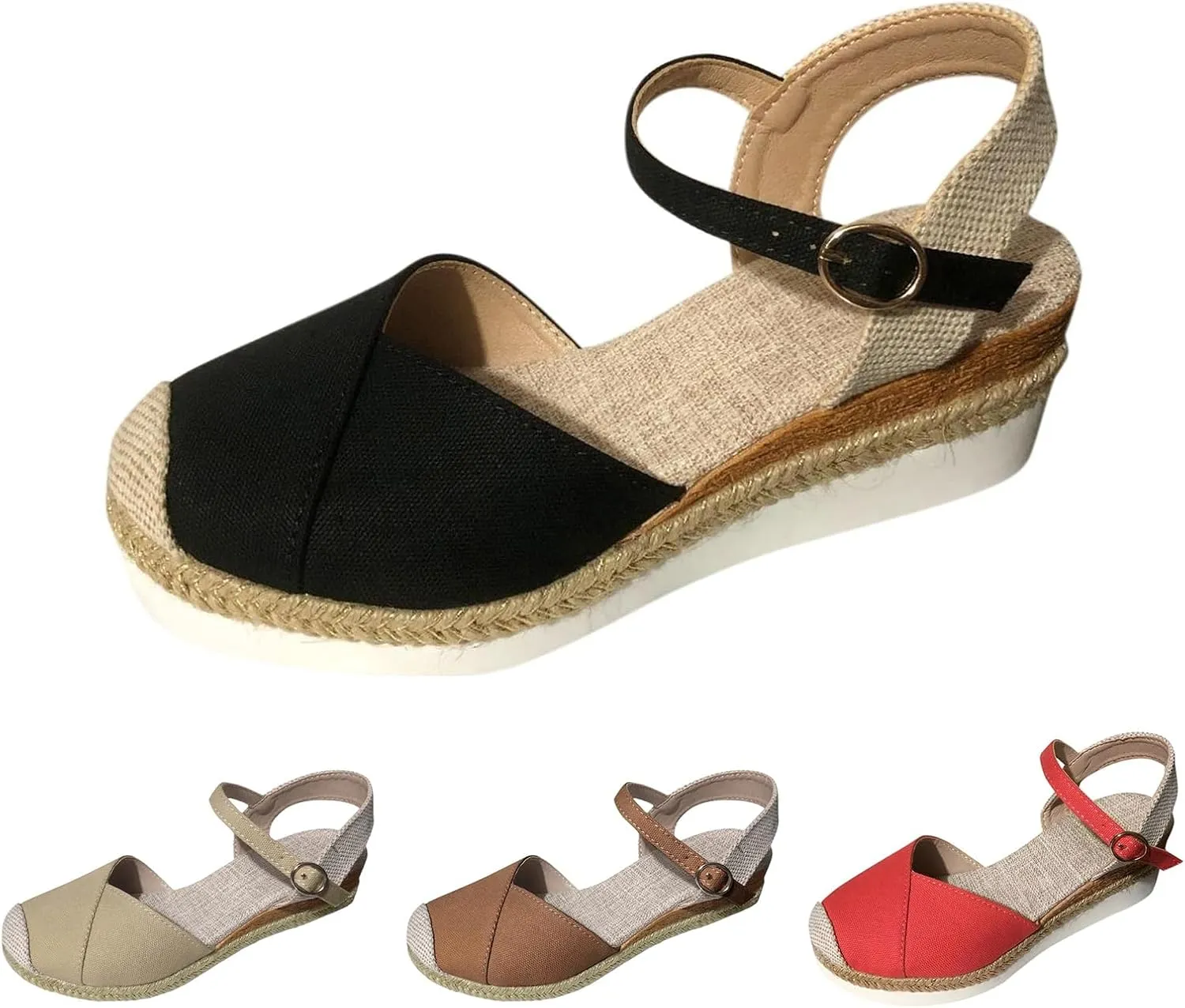 ZWRXW Closed Toe Sandals Women Arch Support Orthopedic Platform Wedge Sandals Buckle Ankle Strap Walking Sandal Boho Elegant Dressy Summer Shoes