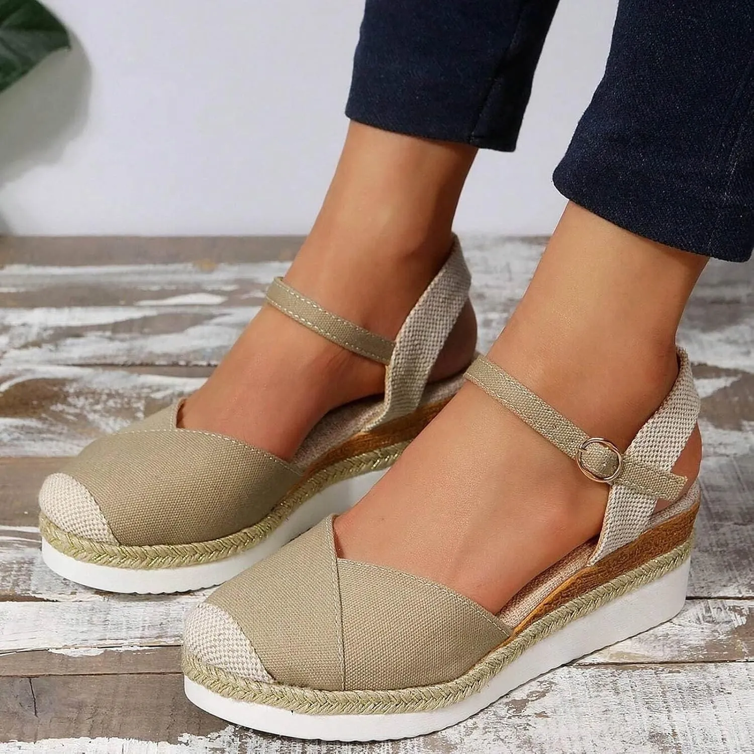ZWRXW Closed Toe Sandals Women Arch Support Orthopedic Platform Wedge Sandals Buckle Ankle Strap Walking Sandal Boho Elegant Dressy Summer Shoes